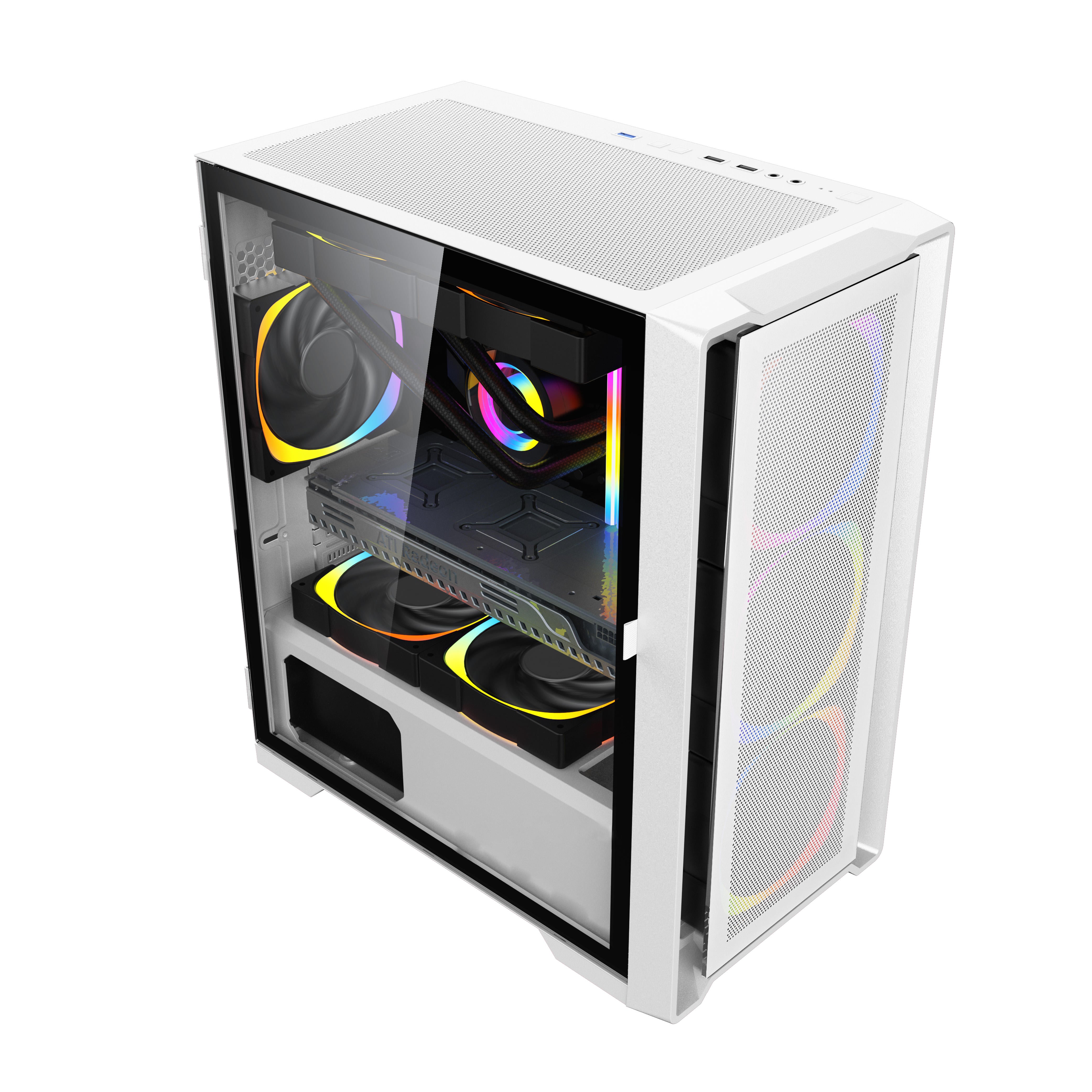 Aurora ATX/M-ATX/ITX Gaming PC Desktop Computer Case White with Side Tempered Glass Panels with 6 Fan Support Aurora ATX/M-ATX/ITX Gaming PC Desktop Computer Case White with Side Tempered Glass Panels with 6 Fan Support